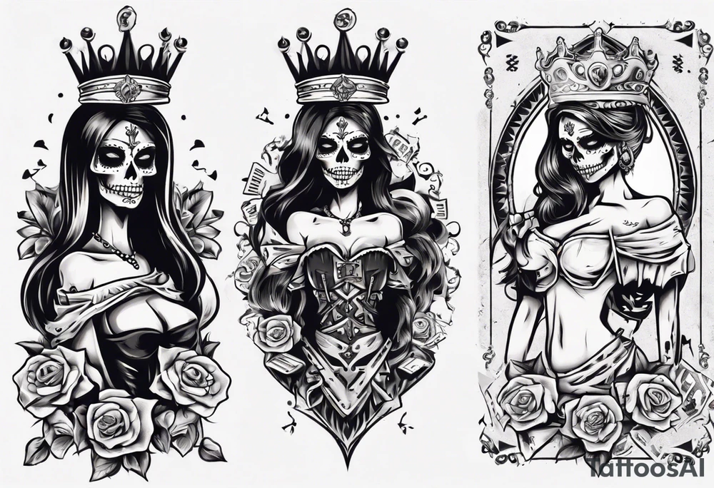 santa la muerta with money and crown
on the card tattoo idea