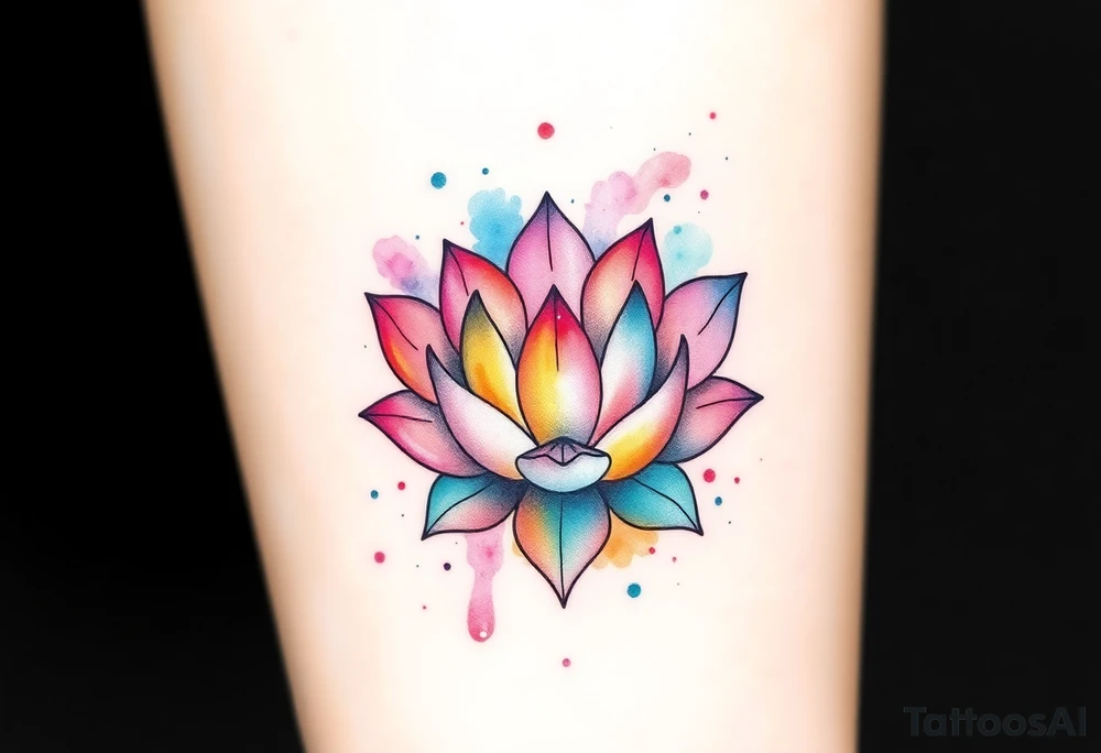 small colorful celestial with lotus flower tattoo idea