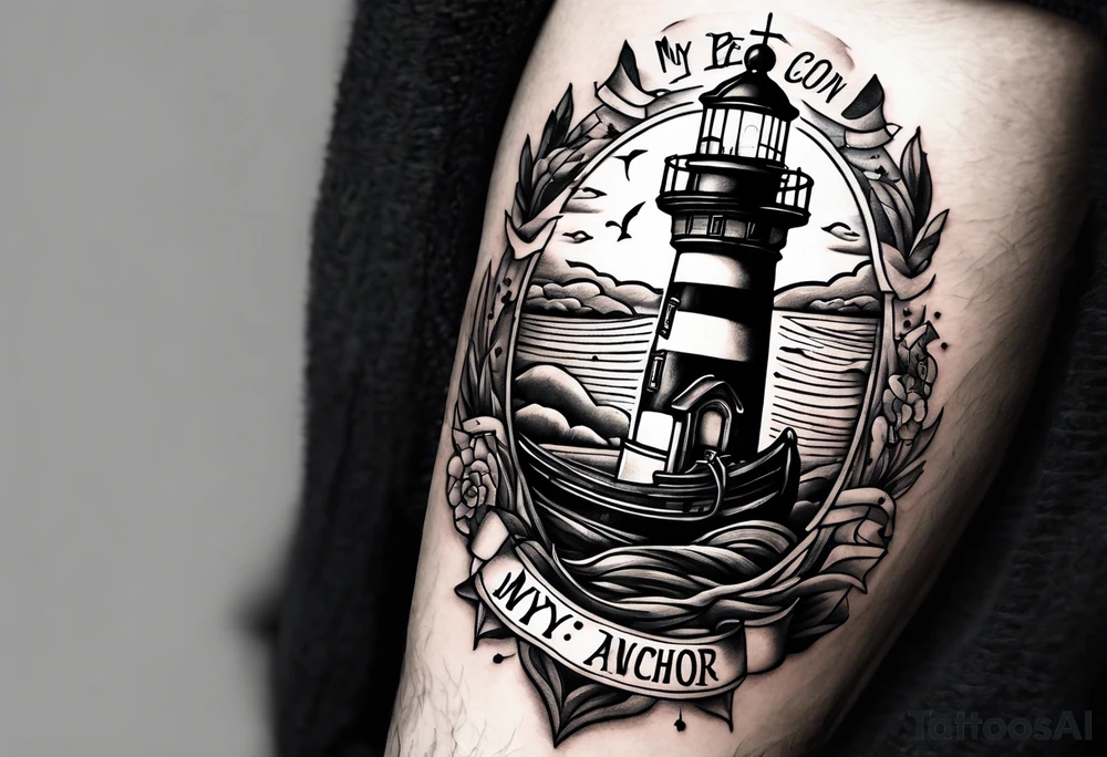 Lighthouse and anchor that says "my beacon, my anchor" tattoo idea