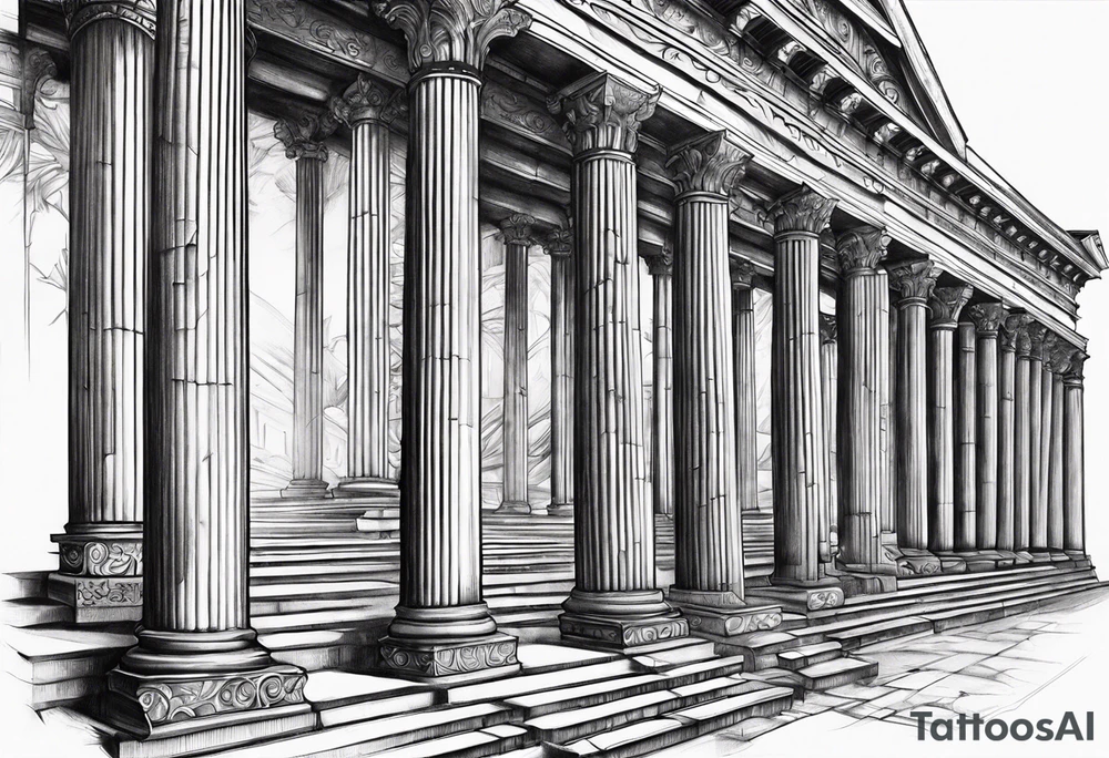 Roman pillars in the background tattoo idea
