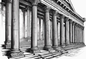 Roman pillars in the background tattoo idea