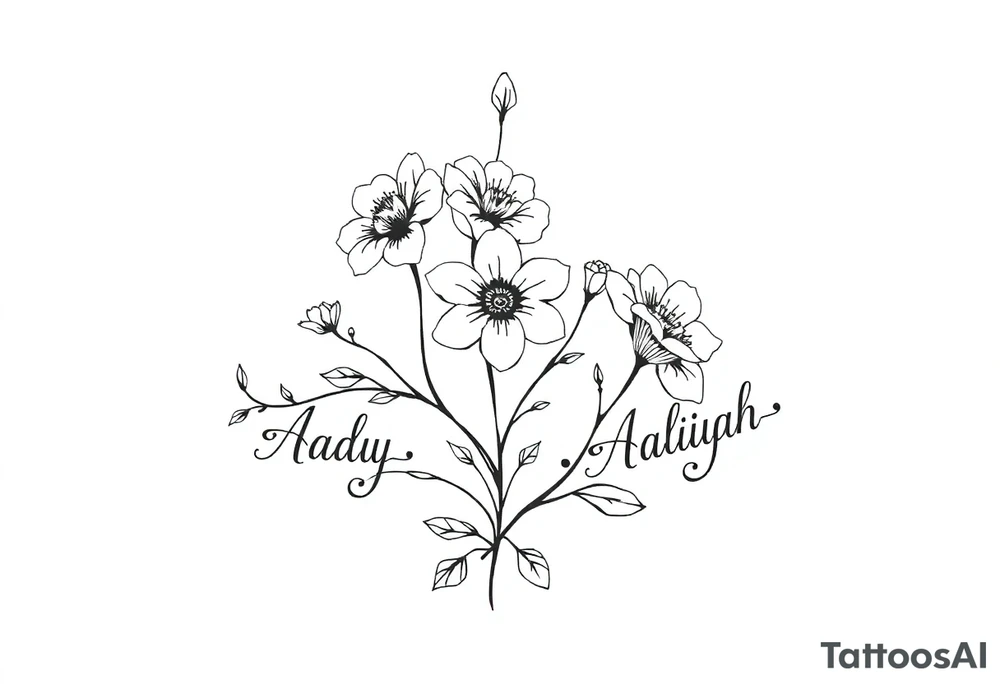 mother of 3 girls flowers names in stem Addy, Alizah, Aaliyah tattoo idea
