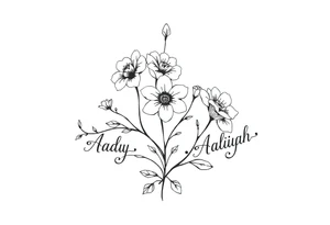 mother of 3 girls flowers names in stem Addy, Alizah, Aaliyah tattoo idea