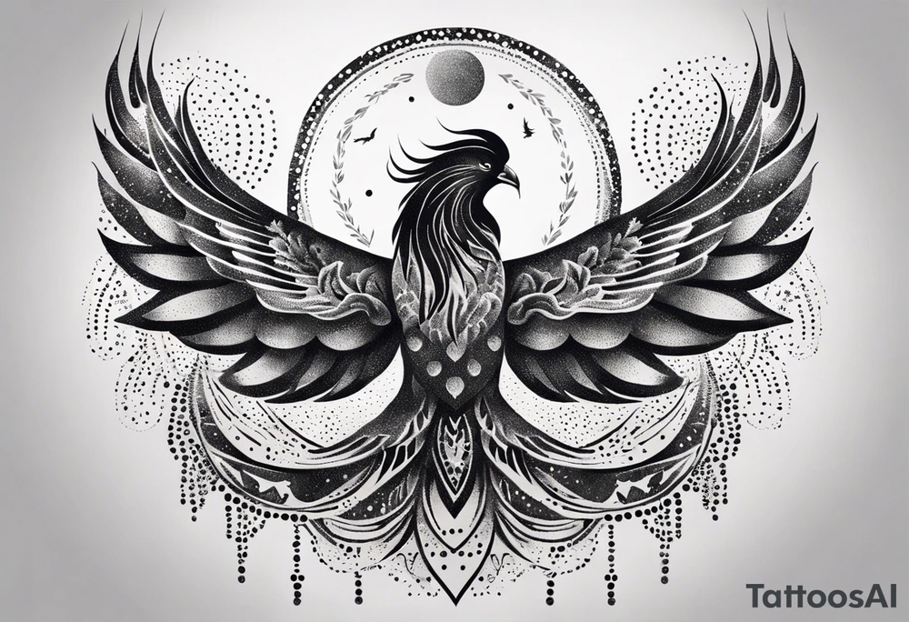 phoenix, resilience, mother, mountains tattoo idea