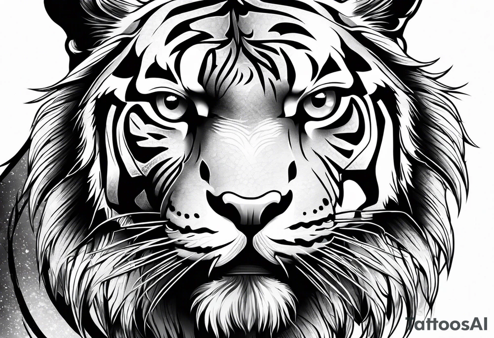 Tiger with owl eyes fighting tattoo idea