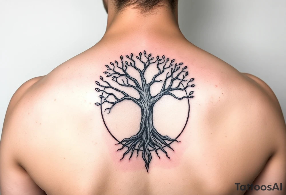 tree of life with circle. names Jai , Phoebe, Imogen, Matilda in the circle tattoo idea