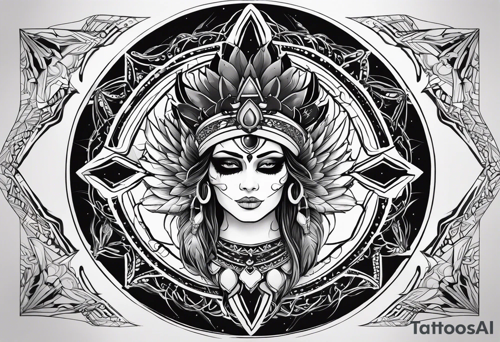 black kali, goddess pirate, alien, pachamama, valkrye, warrior, skull, lotus azul, wing, eagle, zenza resonance, stars, 5D, anahata chakra tattoo idea