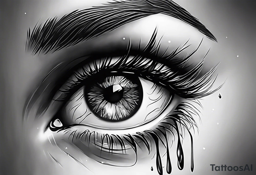 Realistic eye crying tears of tragedy death and betrayal tattoo idea
