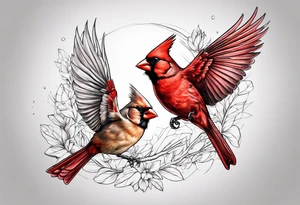 Male and female cardinal flying together tattoo idea