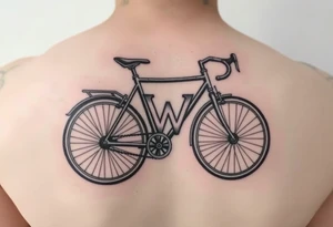 A stylized recumbent bicycle with integrated frame lettering spelling out JWM tattoo idea
