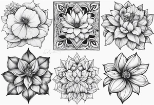 may, june, july september, october, december month flowers black and white half sleeve tattoo tattoo idea