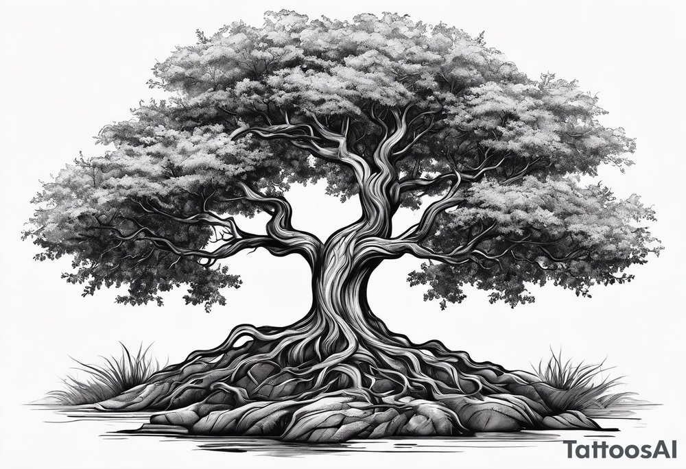 A tree with roots, where the roots have the Last Name Blanco intertwined. tattoo idea
