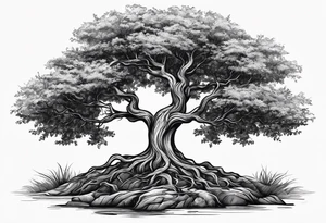 A tree with roots, where the roots have the Last Name Blanco intertwined. tattoo idea
