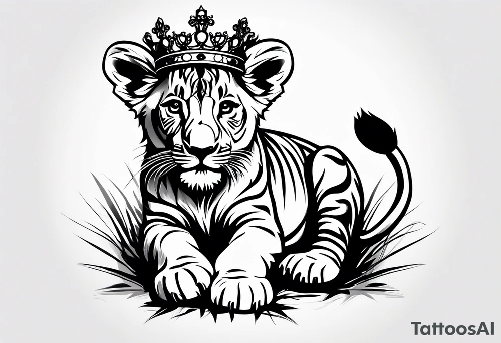 Lion cub with crown tattoo idea