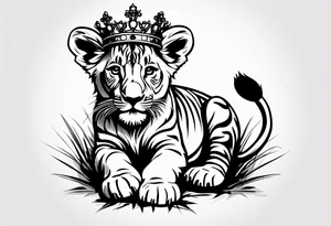 Lion cub with crown tattoo idea
