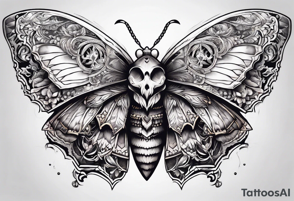 Moth with skull on its back and symmetrical wings tattoo idea