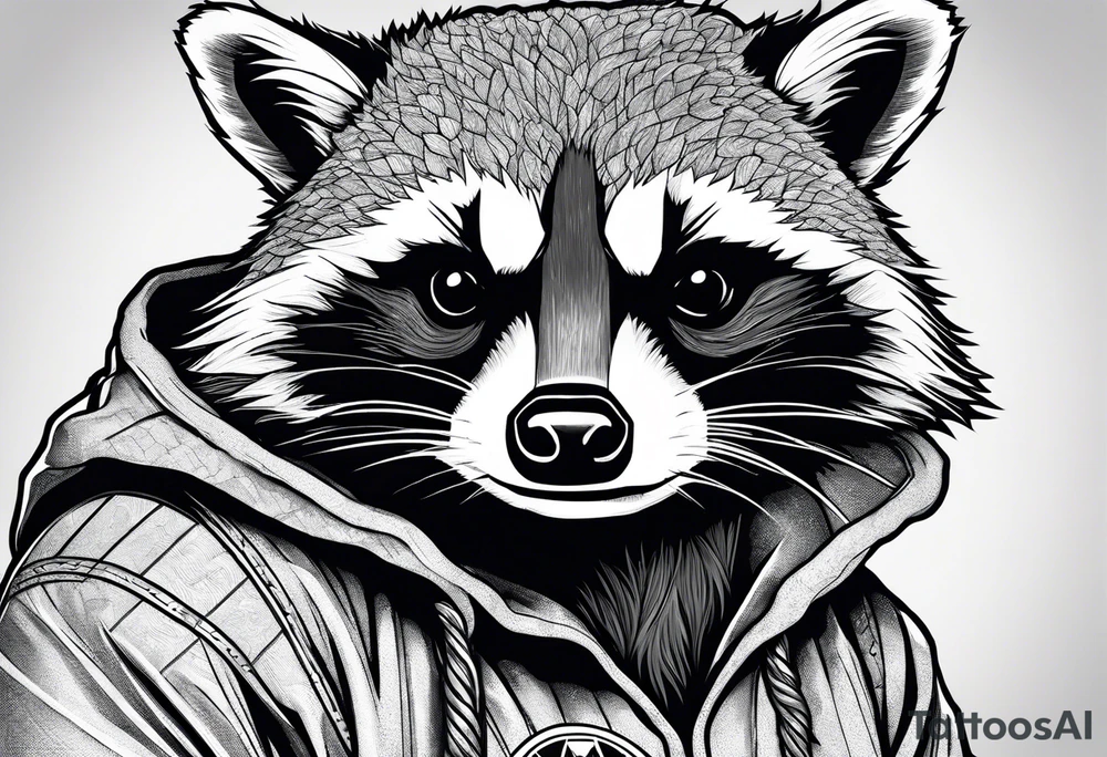 raccoon wearing a Superman hoodie tattoo idea