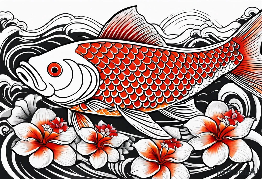 Koi fish with flower and Vietnam flag tattoo idea