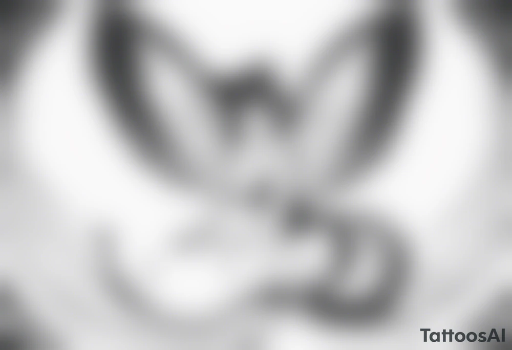 No color sketch of a fairy with a tail inspired by the guild symbol in the anime show called Fairy Tail in a fetal position leaning forward while crawled in and her body is an angle while floating in the air with big wings tattoo idea