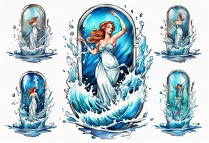 a glass statue standing in crashing waves tattoo idea