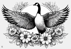 canadian goose spread wings with flowers side tattoo idea