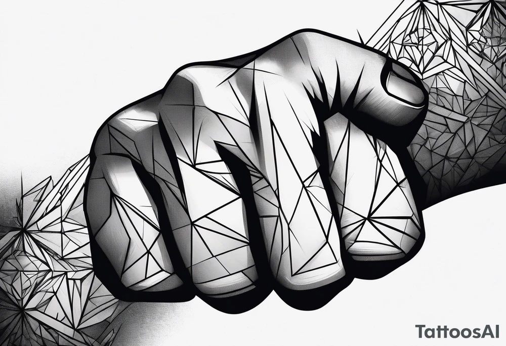 A clenched fist on the back using negative space techniques tattoo idea
