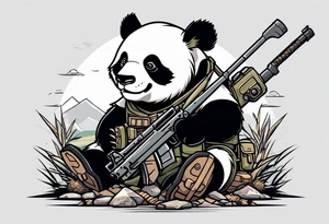 Combat Panda with anti tank mine and riffle tattoo idea