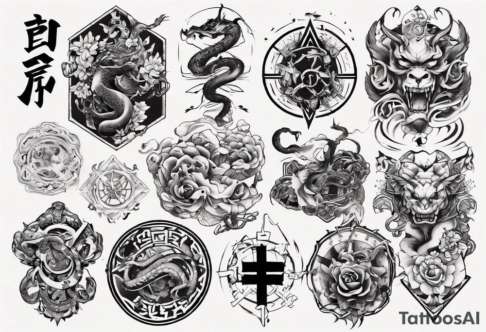 I want chest tattoo for men in japanese style . Tattoo may include some symbols from these themes : gemini , snake,compas,travel, born 1989, thailand, ukraine , listen tattoo idea