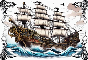 Ship pirate, flower, animal tattoo idea