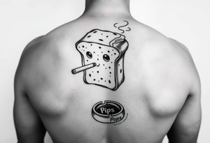 A loaf of bread smoking a cigarette with a ashtray  and pops written tattoo idea