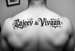 Merge Rajeev and Vivaan names together so that one side reads as Rajeev  and another side as vivaan tattoo idea