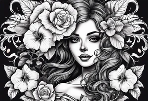 female skeleton with hibiscus flower tattoo idea