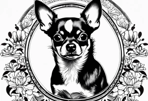 Portrait of chihuahua dog with paw print and phrase “loving you changed my life, losing you did the same.” tattoo idea