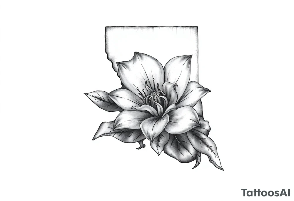 State or louisiana with magnolia flower in tooled leather tattoo idea