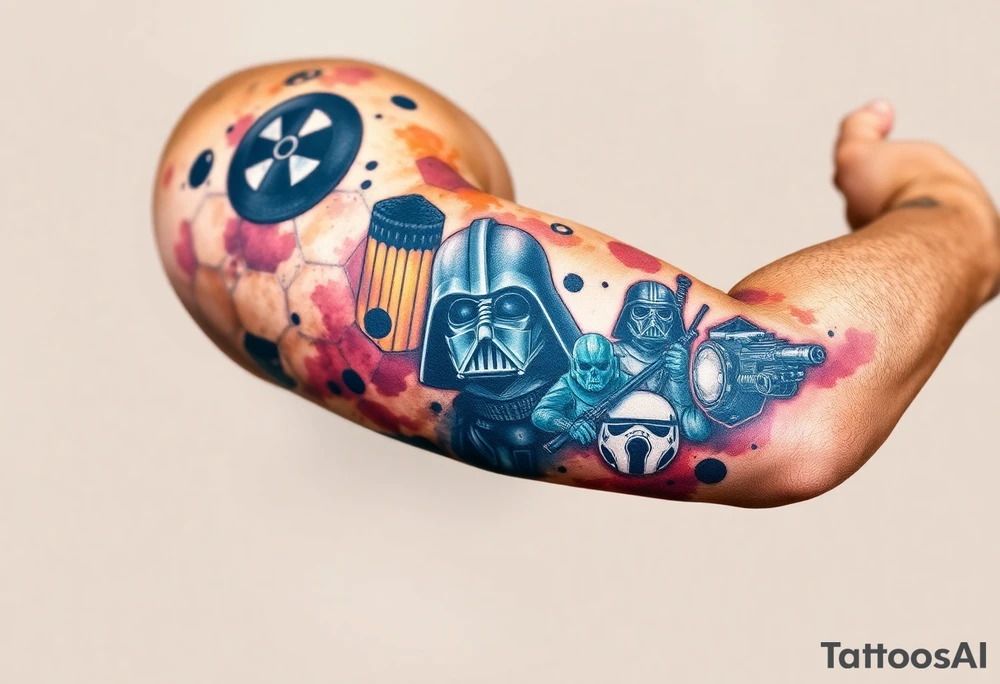 starwars characters and symbols inside honey combs tattoo idea