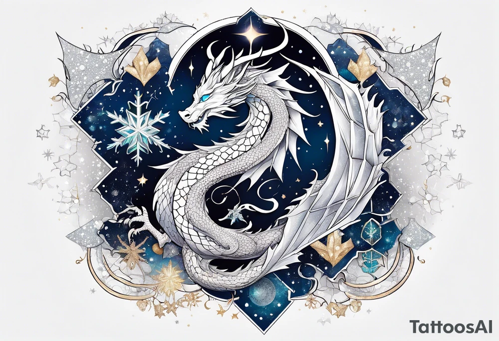 Constellation, dragon, snowflake tattoo idea