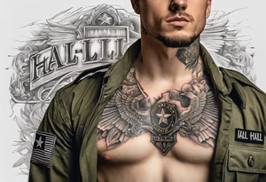 Chest tattoo that looks like my skin is being ripped off to reveal an Army uniform with my name tape saying "Hall" under it. tattoo idea