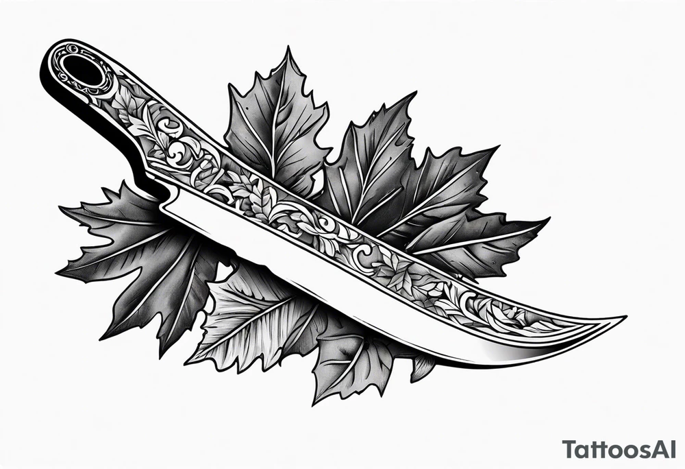 a straight razor lies in oak leaves tattoo idea