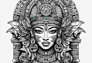 Mayan hieroglyph face with caves and bats tattoo idea