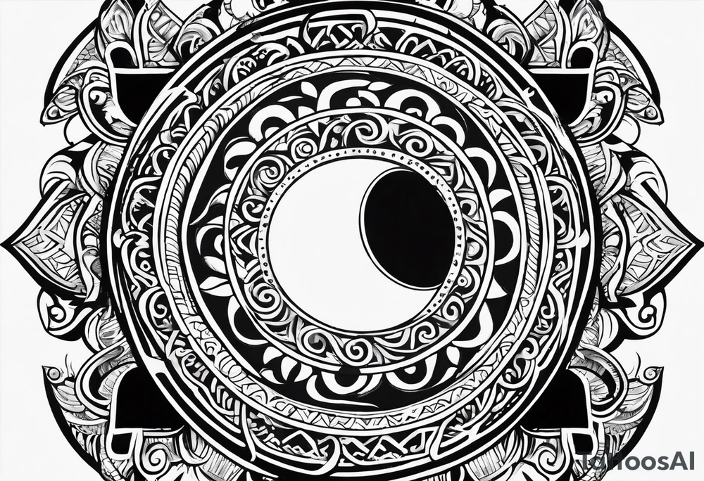 Filipino sun, Filipino Polynesian style, surname Reyes Espina, not vulgar, family crest round shape that looks good on a wrist or bicep, not traditional American tribal, family, love, simple bold symbol tattoo idea