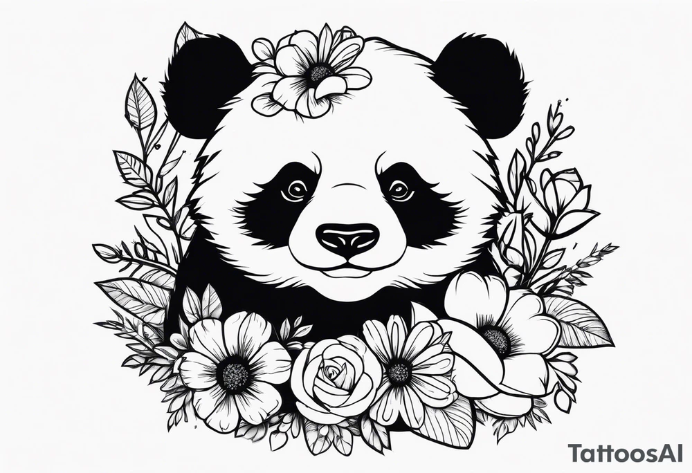 Punk Panda with flowers tattoo idea