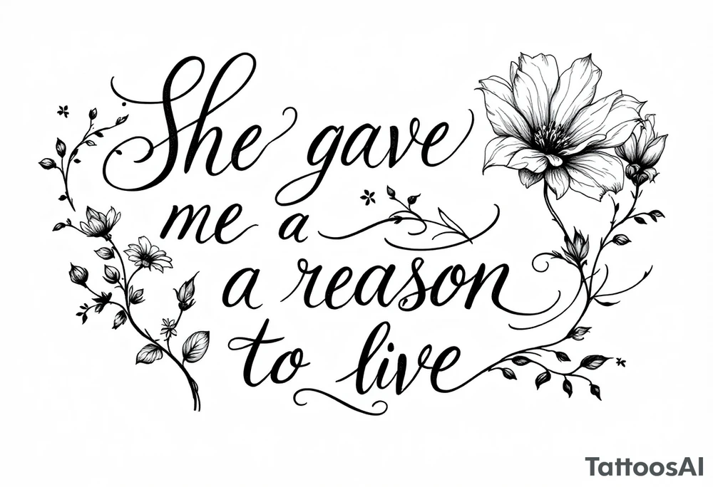 "She gave me a reason to live"  as the stem blooming into a flower tattoo idea