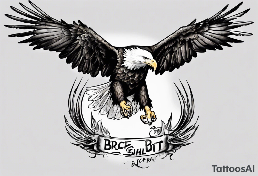 dive bombing bald eagle
, with the words "you shall prove yourself in the bitter end but for now, brace yourself." tattoo idea
