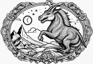 Capricorn star sign with a little dinosaur tattoo idea