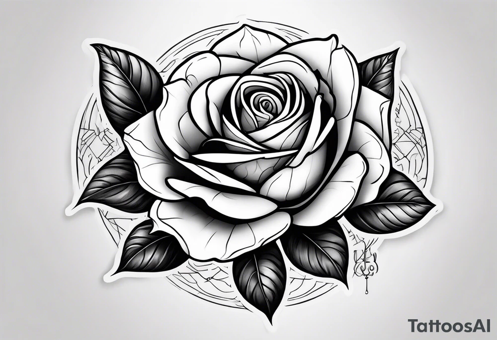 A rose tattoo with names engraved in the petals and to finish skeleton bone fingers tattoo idea