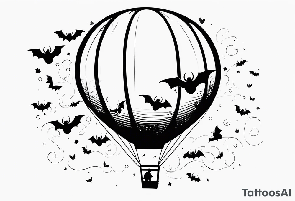 penny wise face on a floating balloon with spiders crawling on the balloon and bats flying around tattoo idea