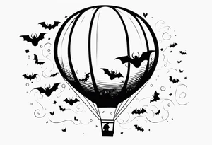 penny wise face on a floating balloon with spiders crawling on the balloon and bats flying around tattoo idea