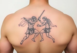 powerful greek mythology fight scene tattoo idea