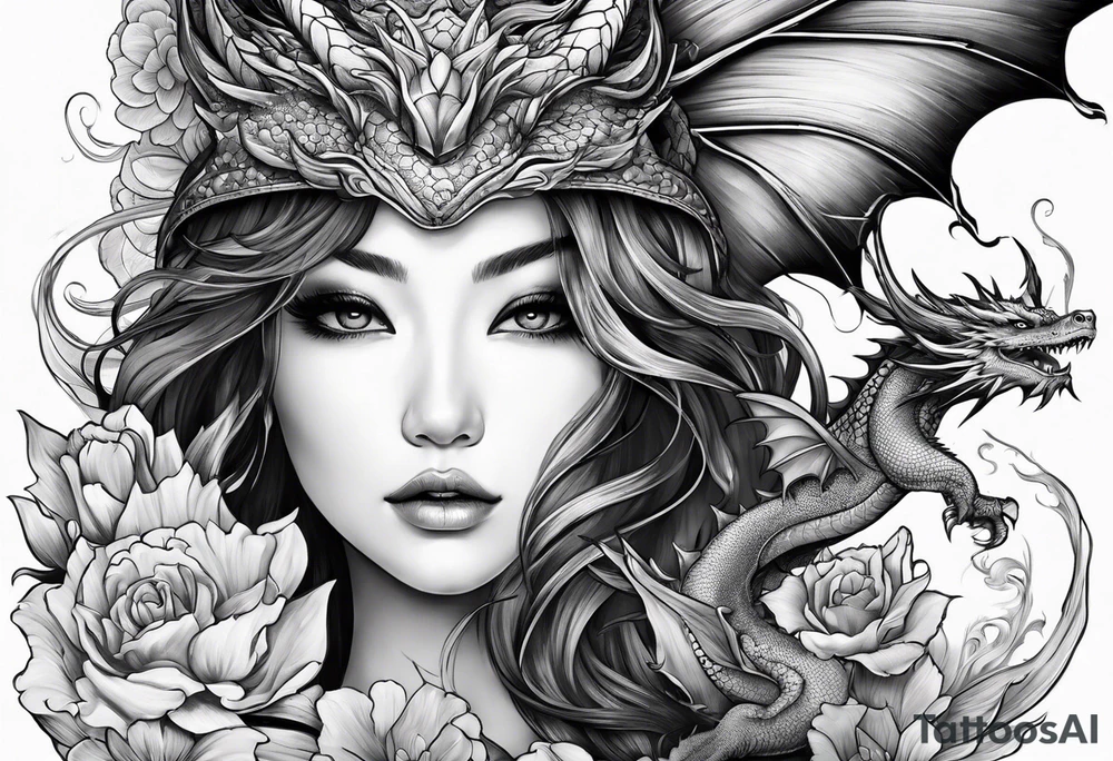 fairy and a dragon in the background tattoo idea