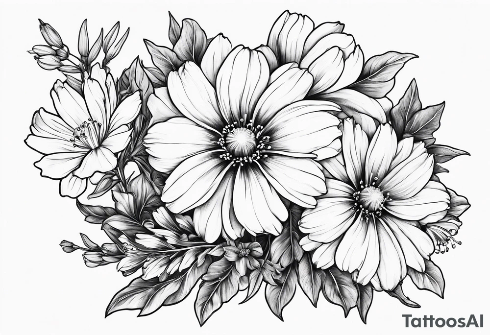 Honeysuckle cosmos flowers tattoo idea